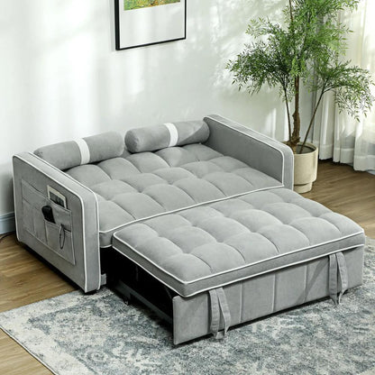 HOMCOM Two-Seater Linen-Look Sofa Bed - Light Grey Additional View 8