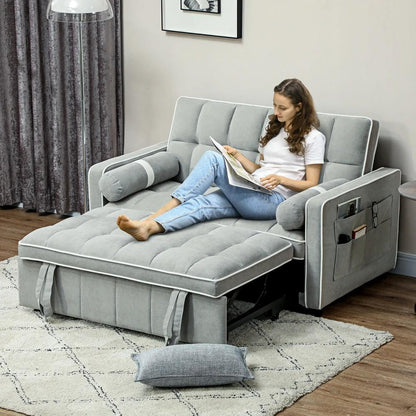 HOMCOM Two-Seater Linen-Look Sofa Bed - Light Grey Additional View 10