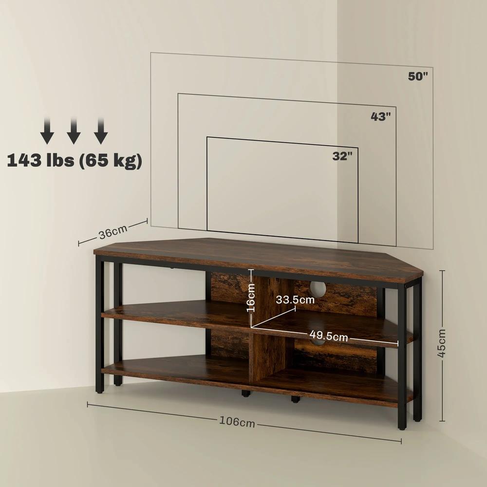 HOMCOM Industrial-Style Corner TV Unit - Black/Brown Additional View 3