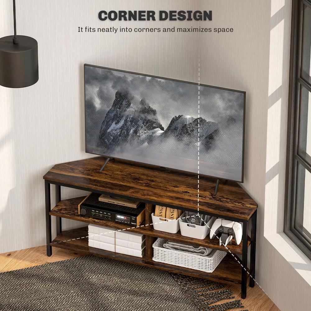 HOMCOM Industrial-Style Corner TV Unit - Black/Brown Additional View 4