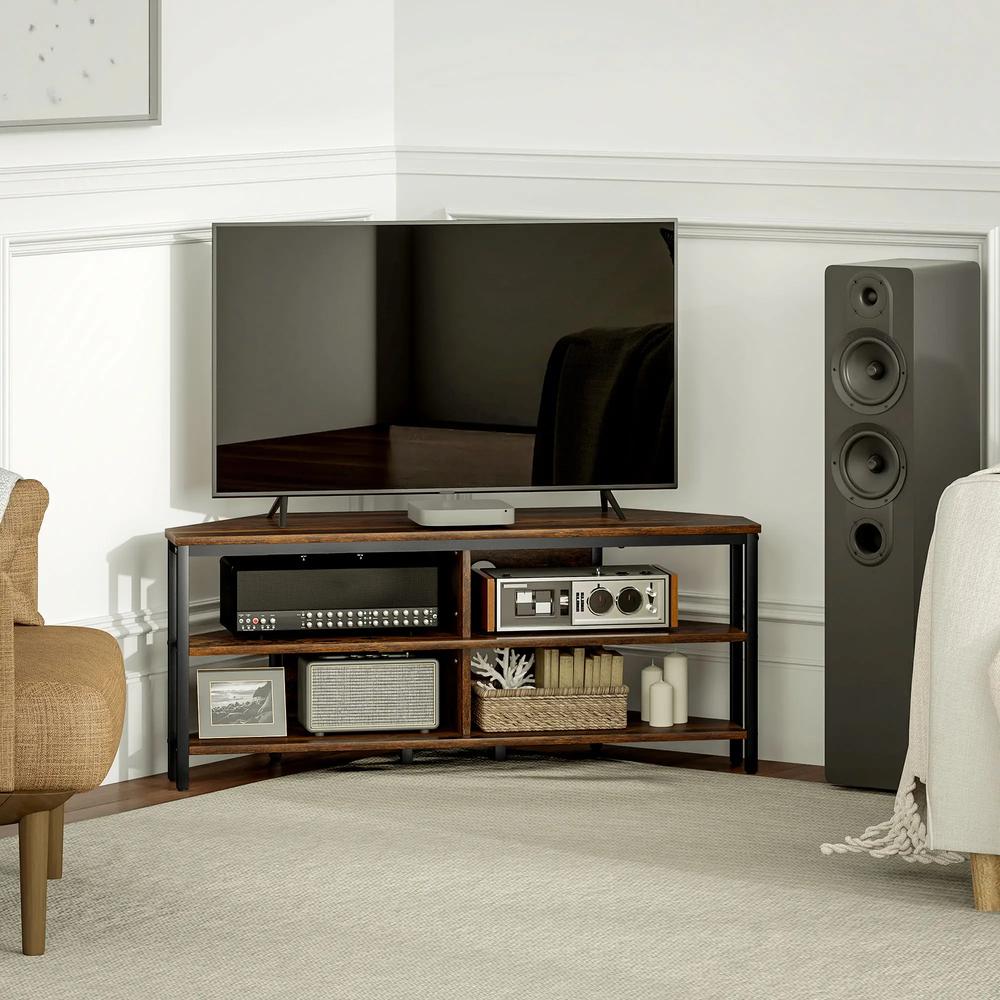 HOMCOM Industrial-Style Corner TV Unit - Black/Brown Additional View 9