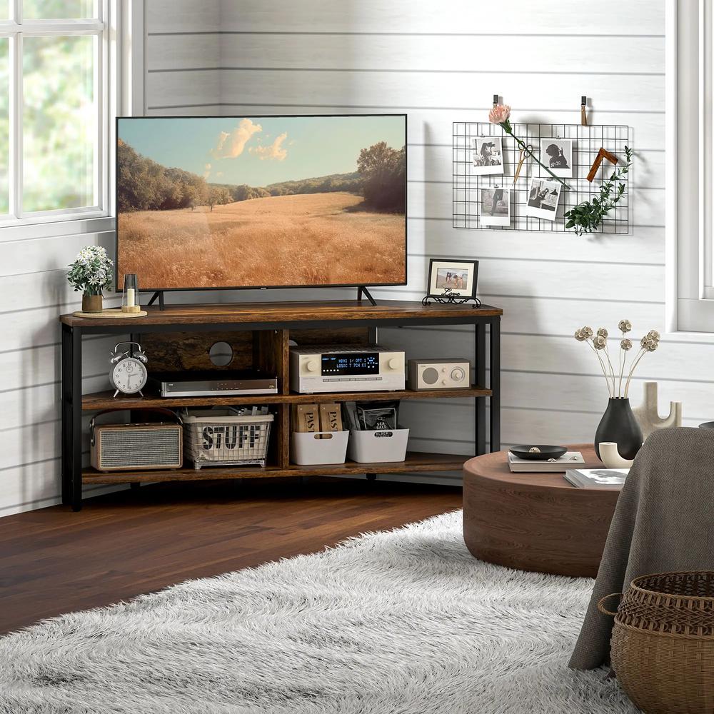 HOMCOM Industrial-Style Corner TV Unit - Black/Brown Additional View 10