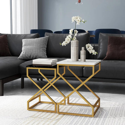 HOMCOM Set of Two Marble-Effect Nesting Tables Additional View 2