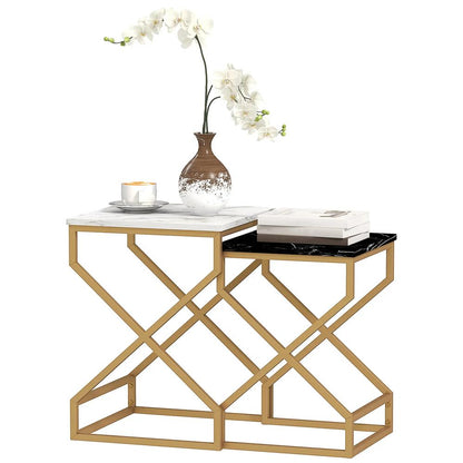 HOMCOM Set of Two Marble-Effect Nesting Tables Additional View 11