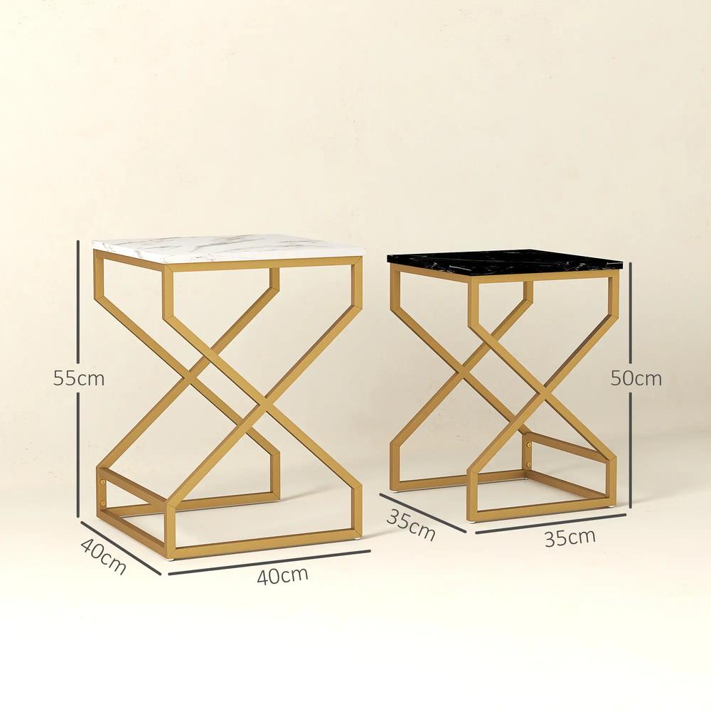HOMCOM Set of Two Marble-Effect Nesting Tables Additional View 3