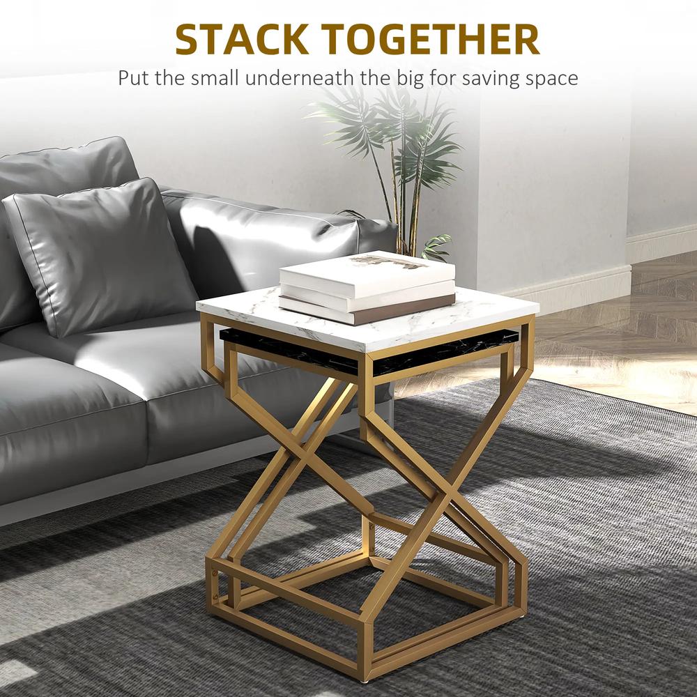 HOMCOM Set of Two Marble-Effect Nesting Tables Additional View 4