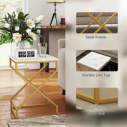 HOMCOM Set of Two Marble-Effect Nesting Tables Additional View 5