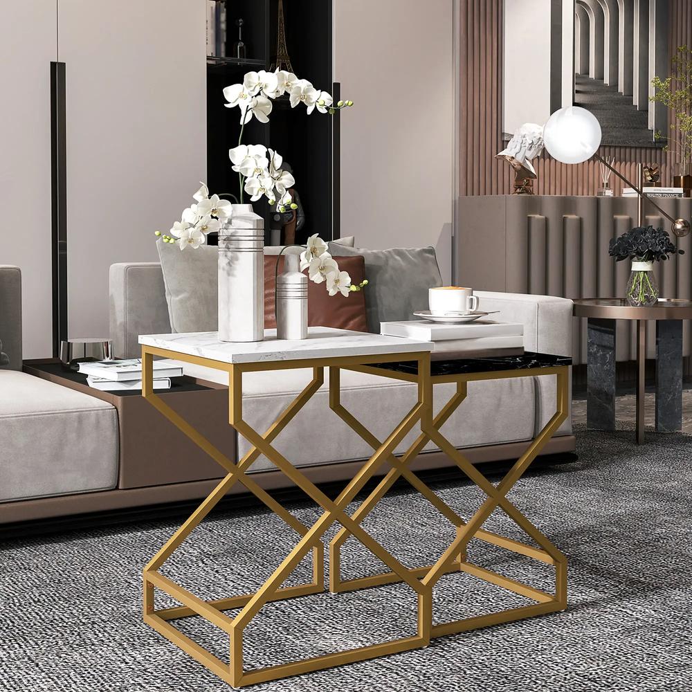 HOMCOM Set of Two Marble-Effect Nesting Tables Additional View 7
