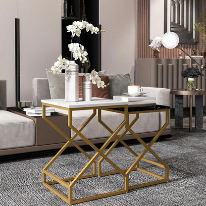 HOMCOM Set of Two Marble-Effect Nesting Tables Additional View 7