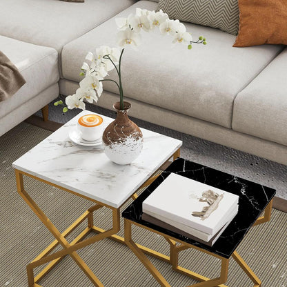 HOMCOM Set of Two Marble-Effect Nesting Tables Additional View 8