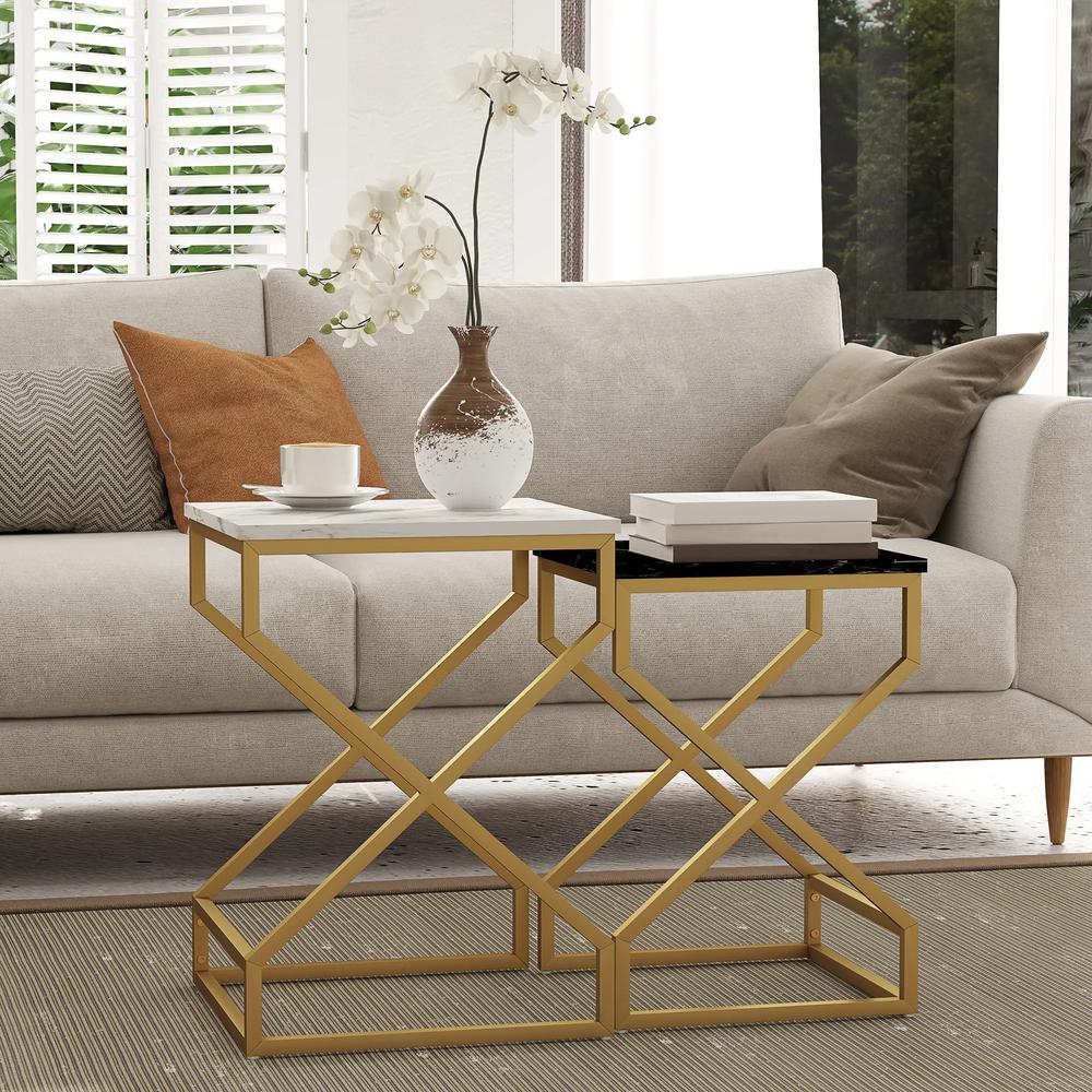 HOMCOM Set of Two Marble-Effect Nesting Tables Additional View 10
