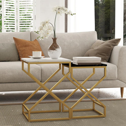 HOMCOM Set of Two Marble-Effect Nesting Tables Additional View 10