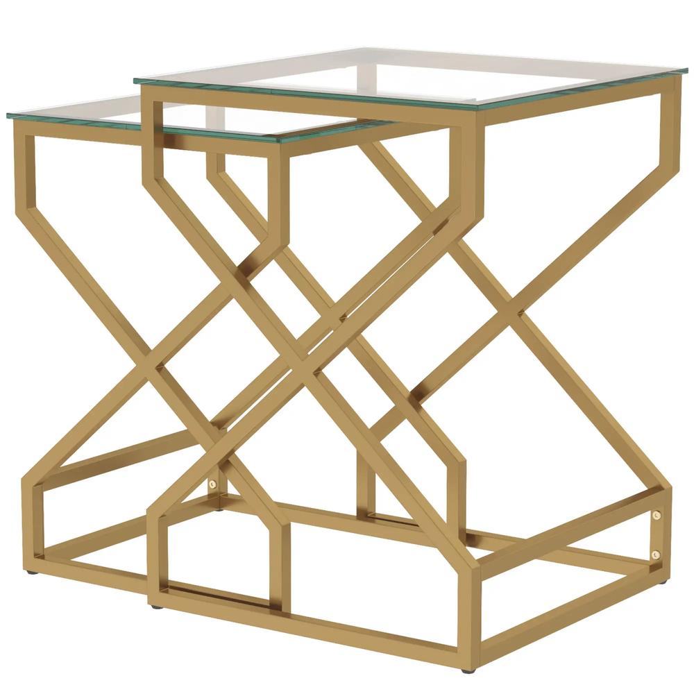 HOMCOM Nest of Tables, Side Table Set of 2 with Transparent Top, Coffee Table Set with Tempered Glass Top, Transparent Additional View 11