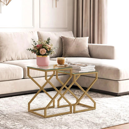 HOMCOM Nest of Tables, Side Table Set of 2 with Transparent Top, Coffee Table Set with Tempered Glass Top, Transparent Additional View 14