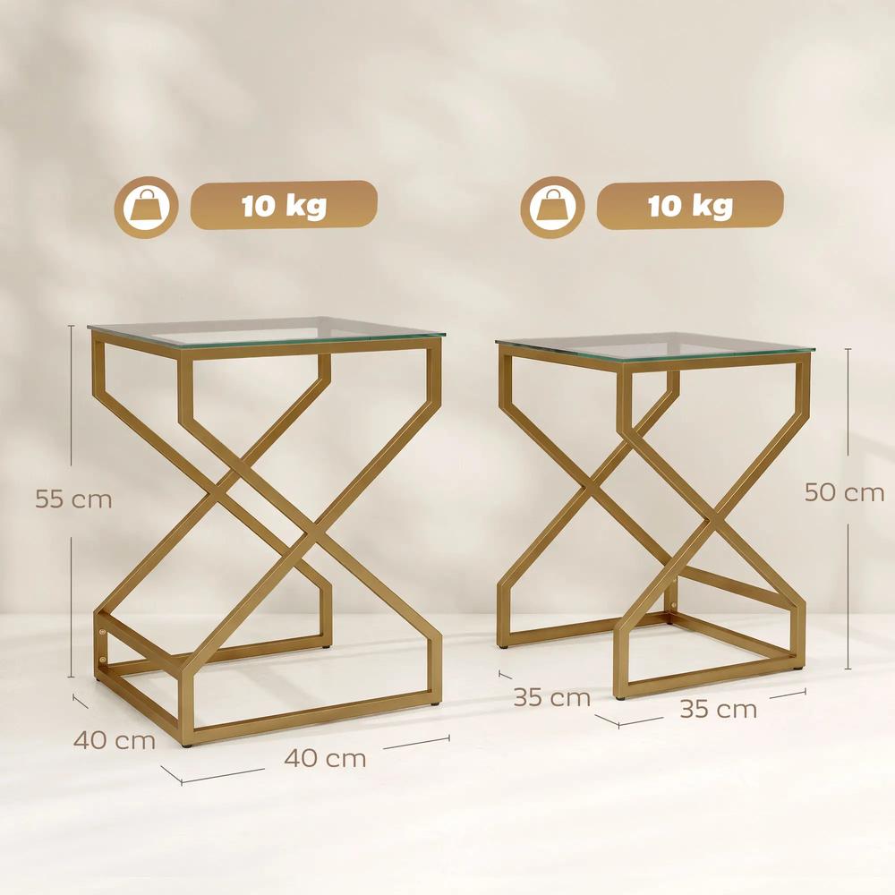HOMCOM Nest of Tables, Side Table Set of 2 with Transparent Top, Coffee Table Set with Tempered Glass Top, Transparent Additional View 3