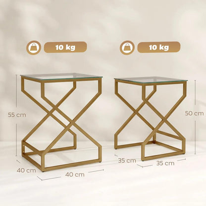 HOMCOM Nest of Tables, Side Table Set of 2 with Transparent Top, Coffee Table Set with Tempered Glass Top, Transparent Additional View 3