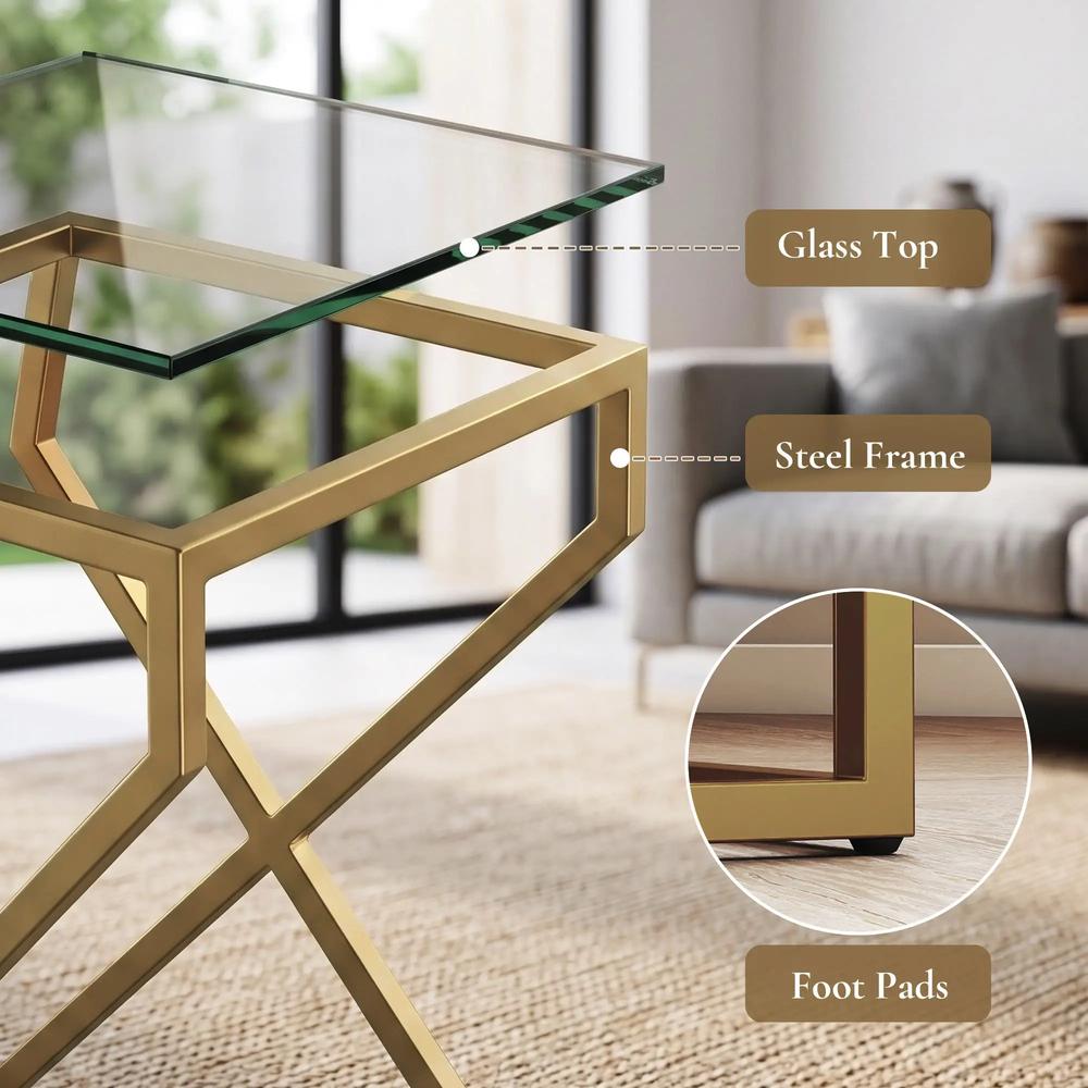 HOMCOM Nest of Tables, Side Table Set of 2 with Transparent Top, Coffee Table Set with Tempered Glass Top, Transparent Additional View 6