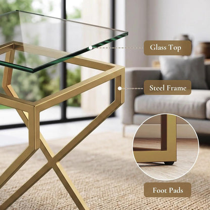 HOMCOM Nest of Tables, Side Table Set of 2 with Transparent Top, Coffee Table Set with Tempered Glass Top, Transparent Additional View 6