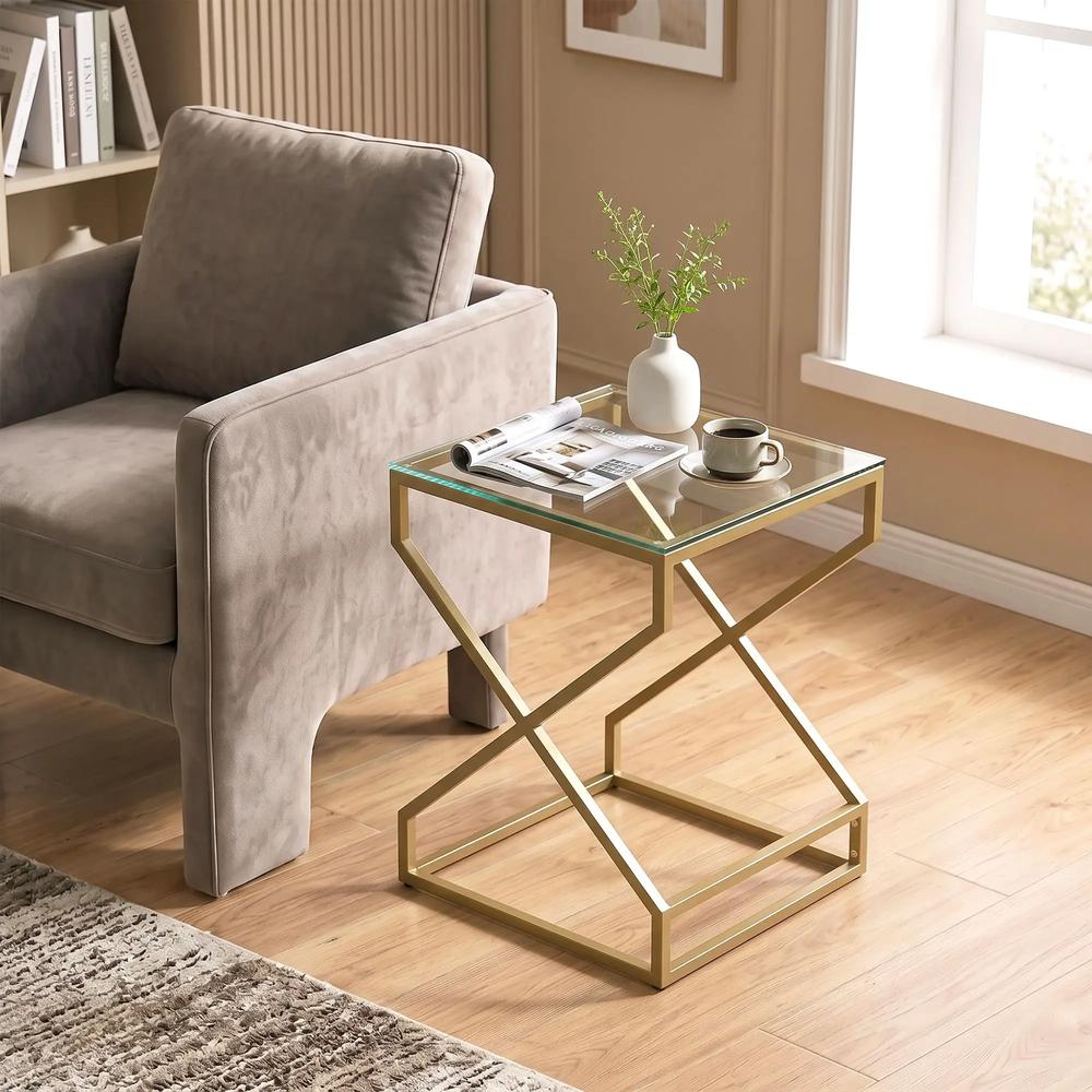 HOMCOM Nest of Tables, Side Table Set of 2 with Transparent Top, Coffee Table Set with Tempered Glass Top, Transparent Additional View 9