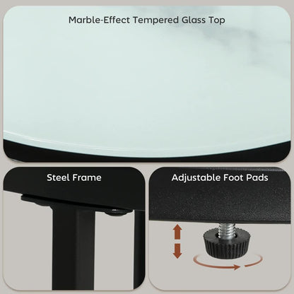HOMCOM Glass Coffee Table Set of 2, Round Nest of Tables with Marble-Effect Tempered Glass Tabletop and Steel Frame, Modern Side Tables for Living Room, White Additional View 6