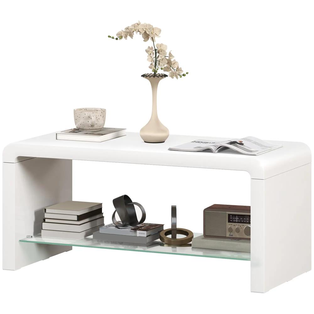 HOMCOM Curved Two-Tier Coffee Table - High Gloss White Additional View 11