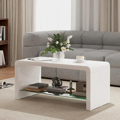 HOMCOM Curved Two-Tier Coffee Table - High Gloss White Additional View 2