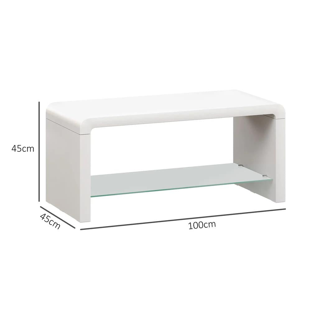 HOMCOM Curved Two-Tier Coffee Table - High Gloss White Additional View 3