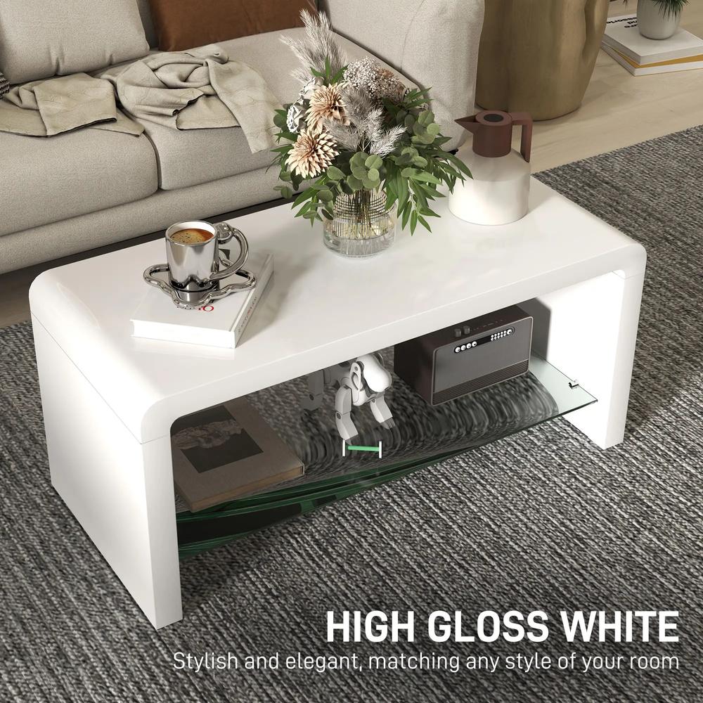 HOMCOM Curved Two-Tier Coffee Table - High Gloss White Additional View 4