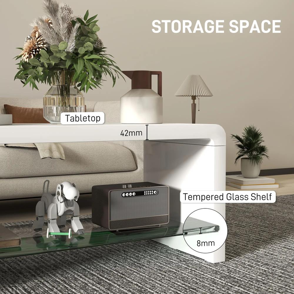 HOMCOM Curved Two-Tier Coffee Table - High Gloss White Additional View 5