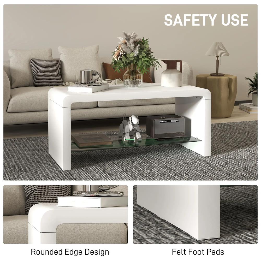 HOMCOM Curved Two-Tier Coffee Table - High Gloss White Additional View 6