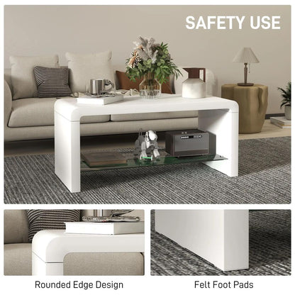 HOMCOM Curved Two-Tier Coffee Table - High Gloss White Additional View 6
