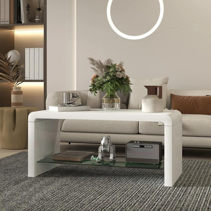 HOMCOM Curved Two-Tier Coffee Table - High Gloss White Additional View 7
