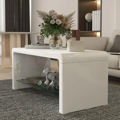 HOMCOM Curved Two-Tier Coffee Table - High Gloss White Additional View 8