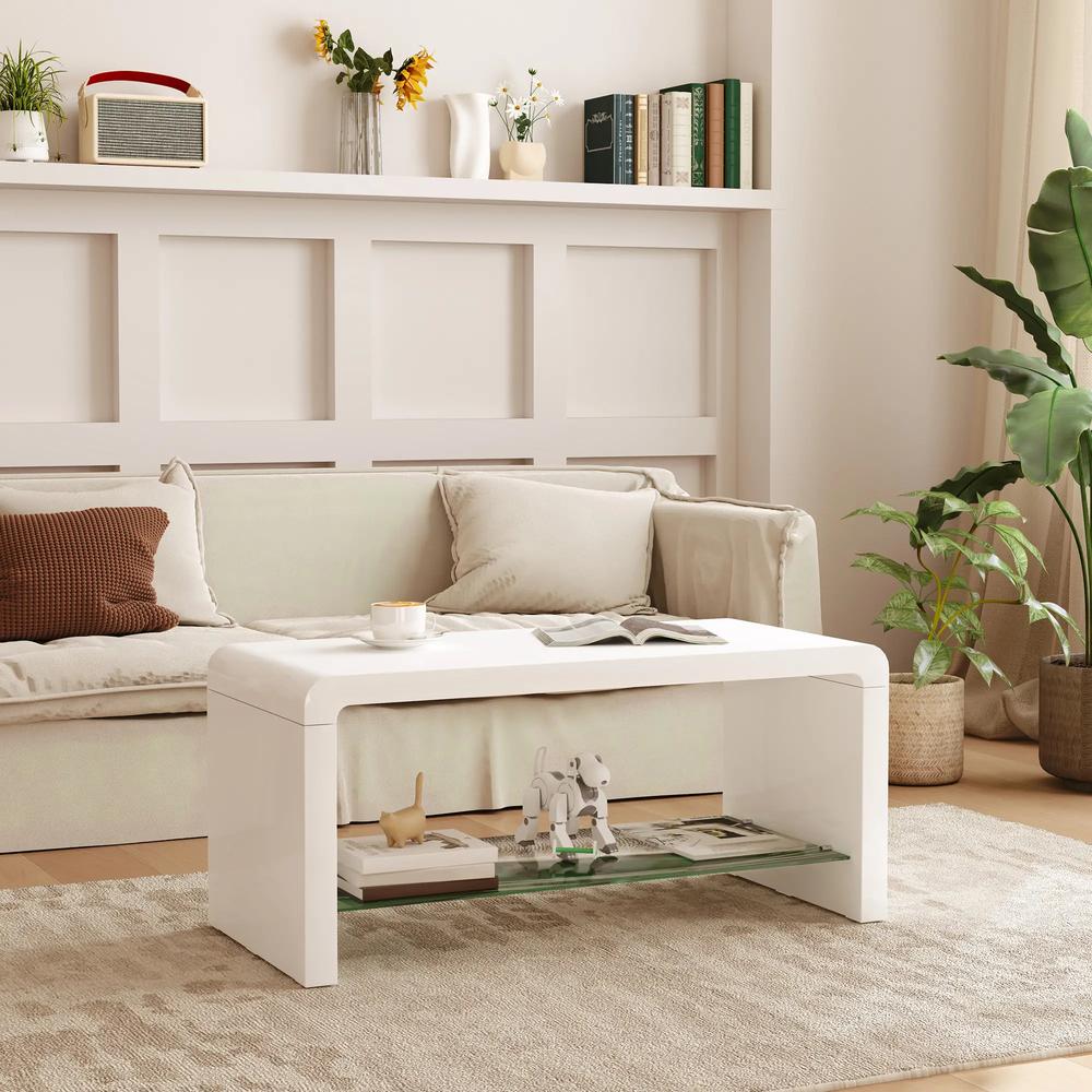 HOMCOM Curved Two-Tier Coffee Table - High Gloss White Additional View 10