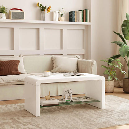 HOMCOM Curved Two-Tier Coffee Table - High Gloss White Additional View 10