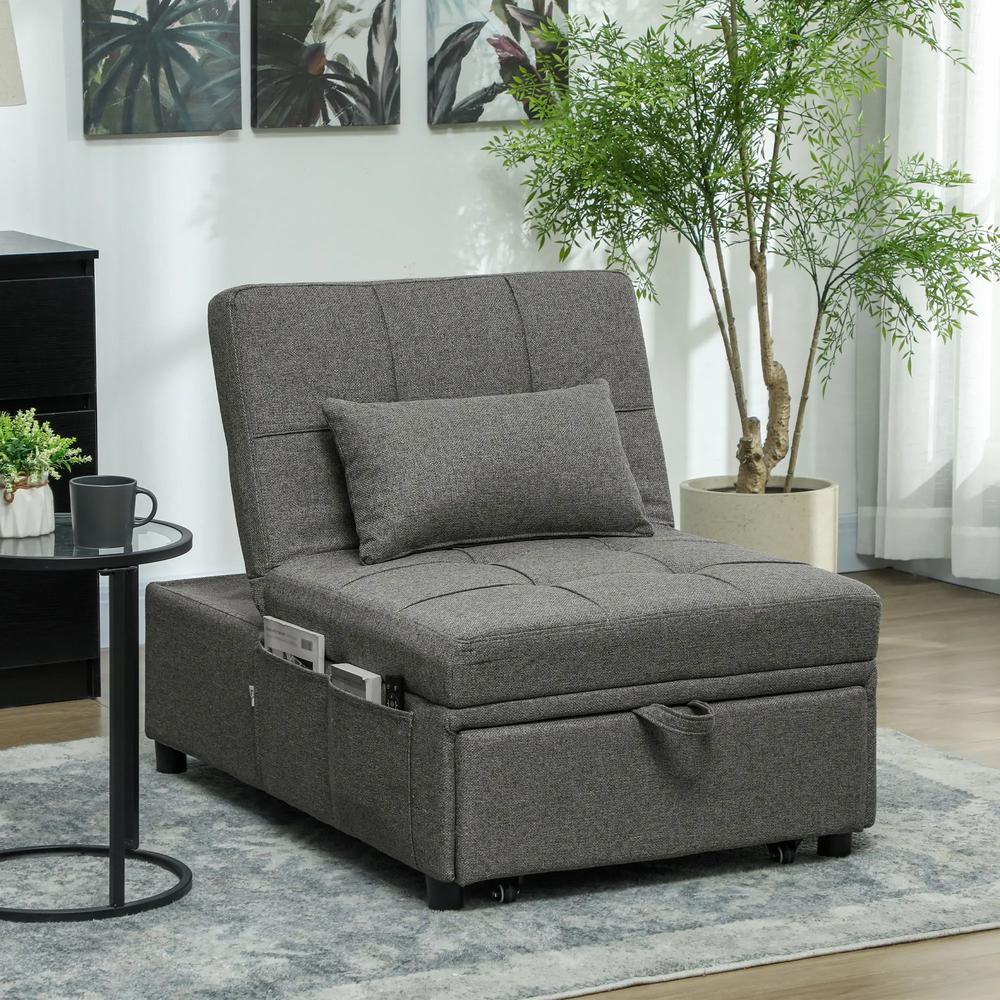 HOMCOM Four-In-One Single Sleeper Chair - Dark Grey Additional View 2