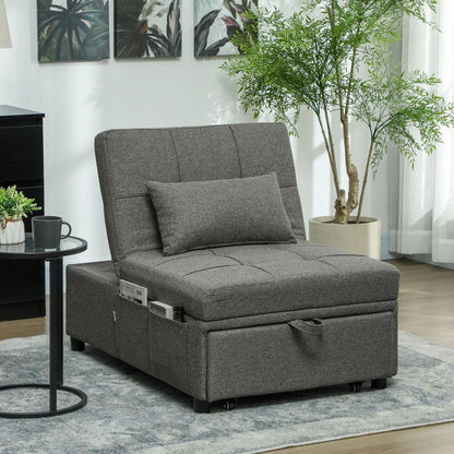 HOMCOM Four-In-One Single Sleeper Chair - Dark Grey Additional View 2