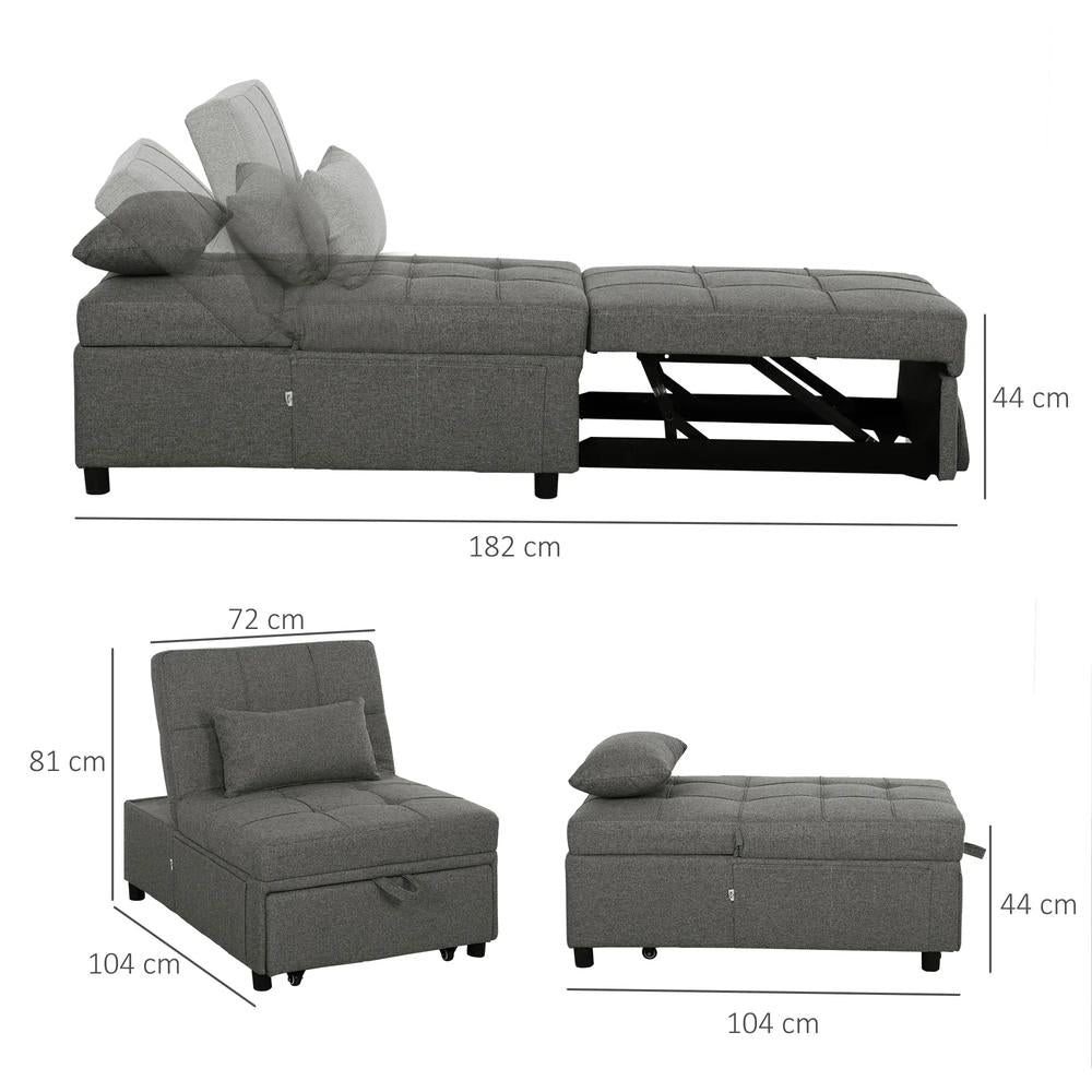 HOMCOM Four-In-One Single Sleeper Chair - Dark Grey Additional View 3