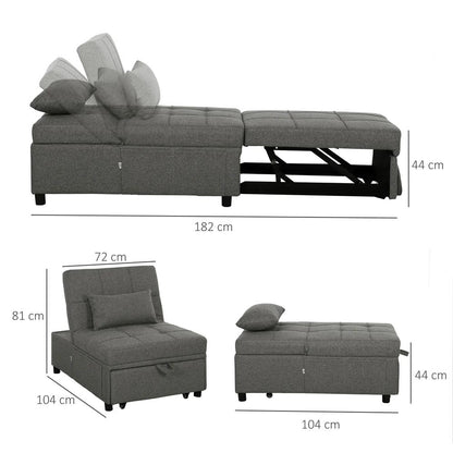HOMCOM Four-In-One Single Sleeper Chair - Dark Grey Additional View 3