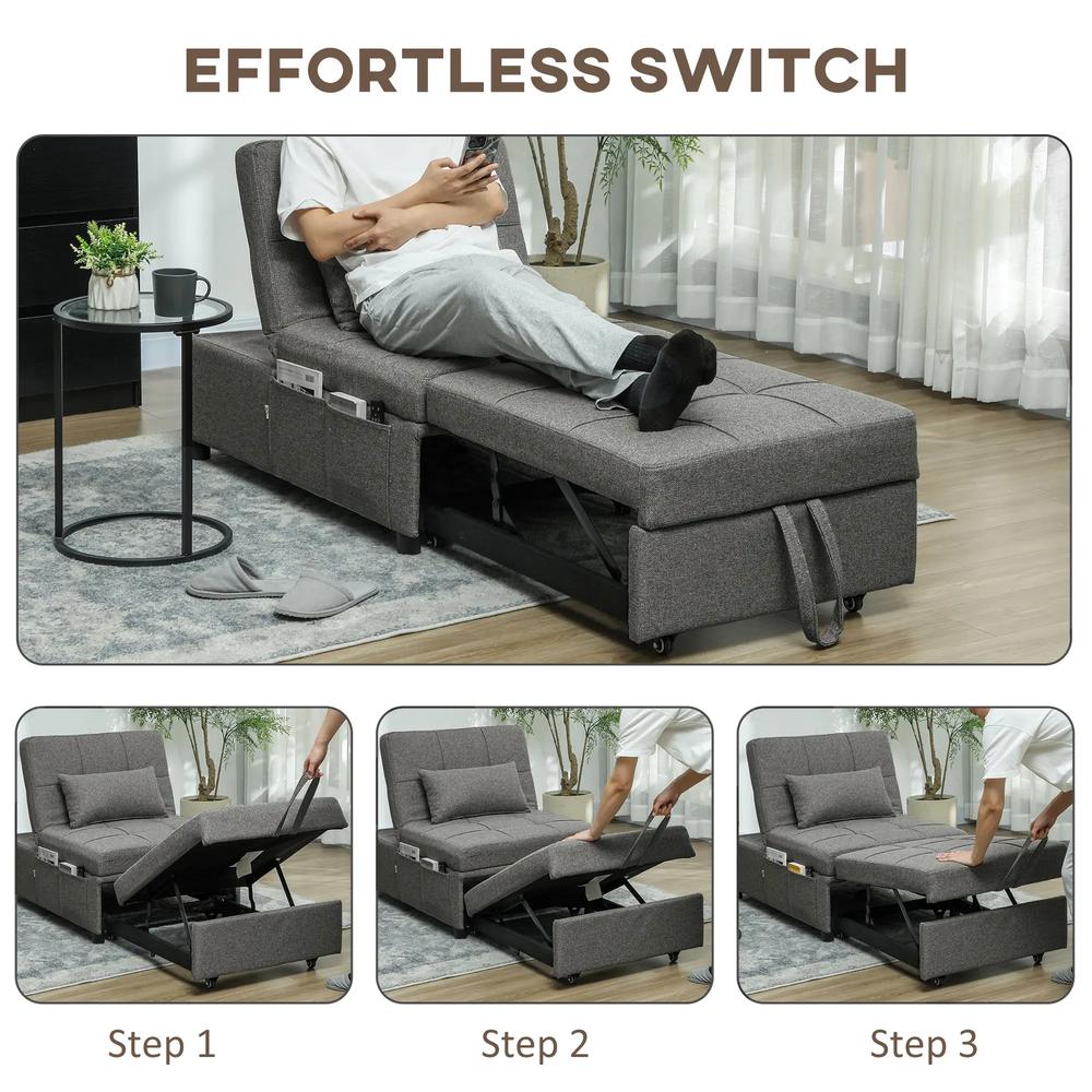 HOMCOM Four-In-One Single Sleeper Chair - Dark Grey Additional View 4