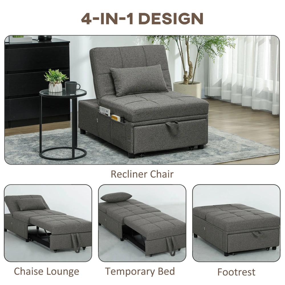 HOMCOM Four-In-One Single Sleeper Chair - Dark Grey Additional View 5