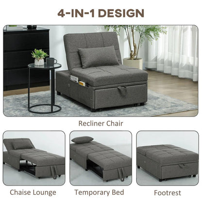 HOMCOM Four-In-One Single Sleeper Chair - Dark Grey Additional View 5