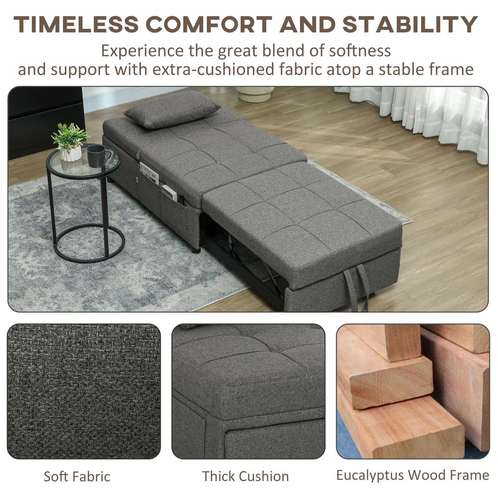 HOMCOM Four-In-One Single Sleeper Chair - Dark Grey Additional View 7