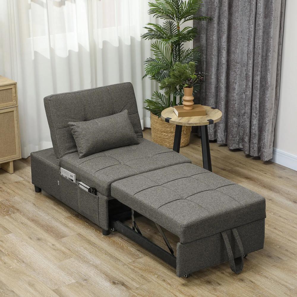 HOMCOM Four-In-One Single Sleeper Chair - Dark Grey Additional View 10