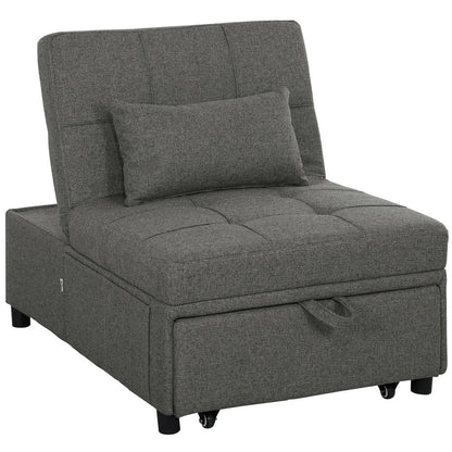 HOMCOM Four-In-One Single Sleeper Chair - Dark Grey