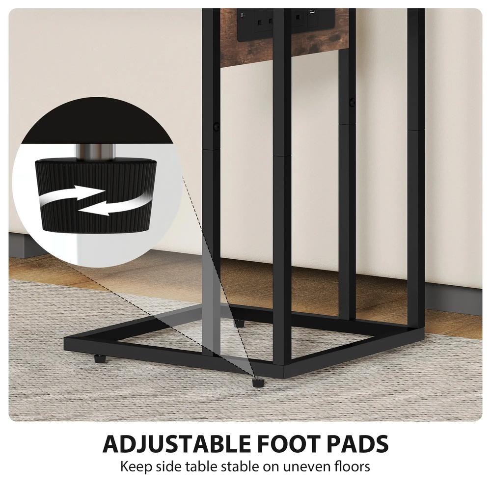 HOMCOM C Shaped Side Table with Charging Station and Foldable Top - Rustic Brown Additional View 7