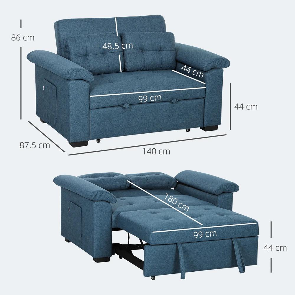HOMCOM Pull Out Sofa Bed, Fabric 2 Seater Click Clack Sofa Bed Settee with 2 Pocket Springs, Convertible Sofa Couch with Pillows and Side Pockets for Living Room, Home Office Additional View 3