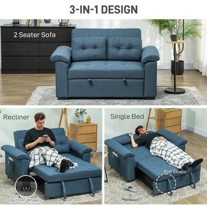 HOMCOM Pull Out Sofa Bed, Fabric 2 Seater Click Clack Sofa Bed Settee with 2 Pocket Springs, Convertible Sofa Couch with Pillows and Side Pockets for Living Room, Home Office Additional View 4