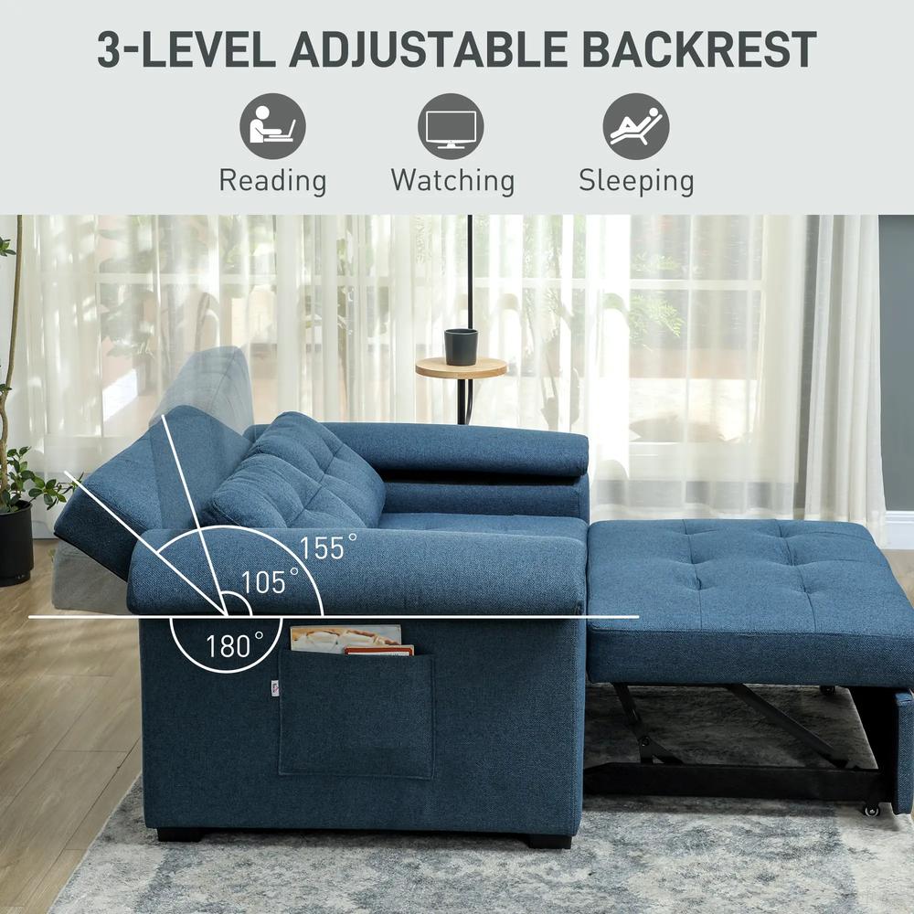HOMCOM Pull Out Sofa Bed, Fabric 2 Seater Click Clack Sofa Bed Settee with 2 Pocket Springs, Convertible Sofa Couch with Pillows and Side Pockets for Living Room, Home Office Additional View 6
