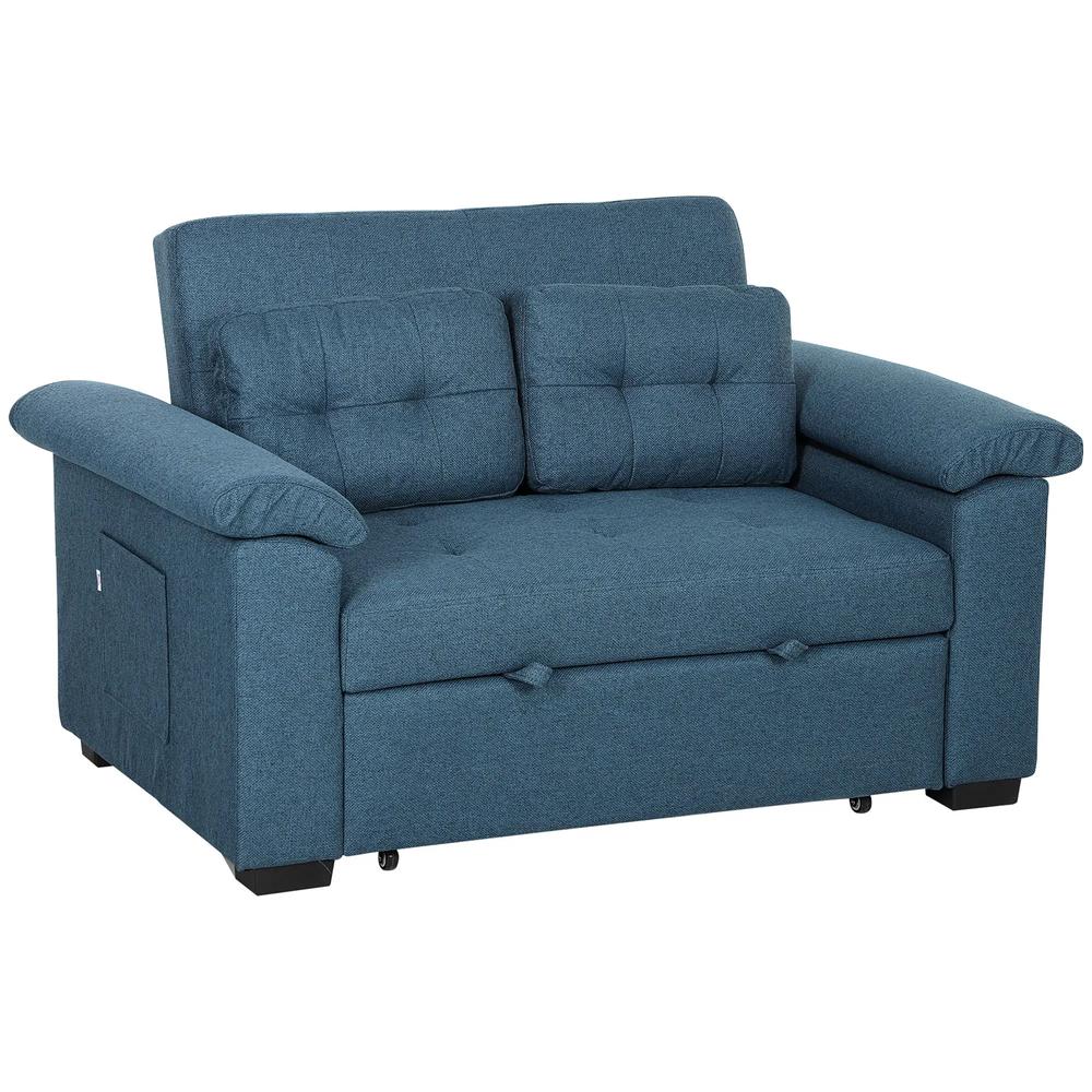 HOMCOM Pull Out Sofa Bed, Fabric 2 Seater Click Clack Sofa Bed Settee with 2 Pocket Springs, Convertible Sofa Couch with Pillows and Side Pockets for Living Room, Home Office